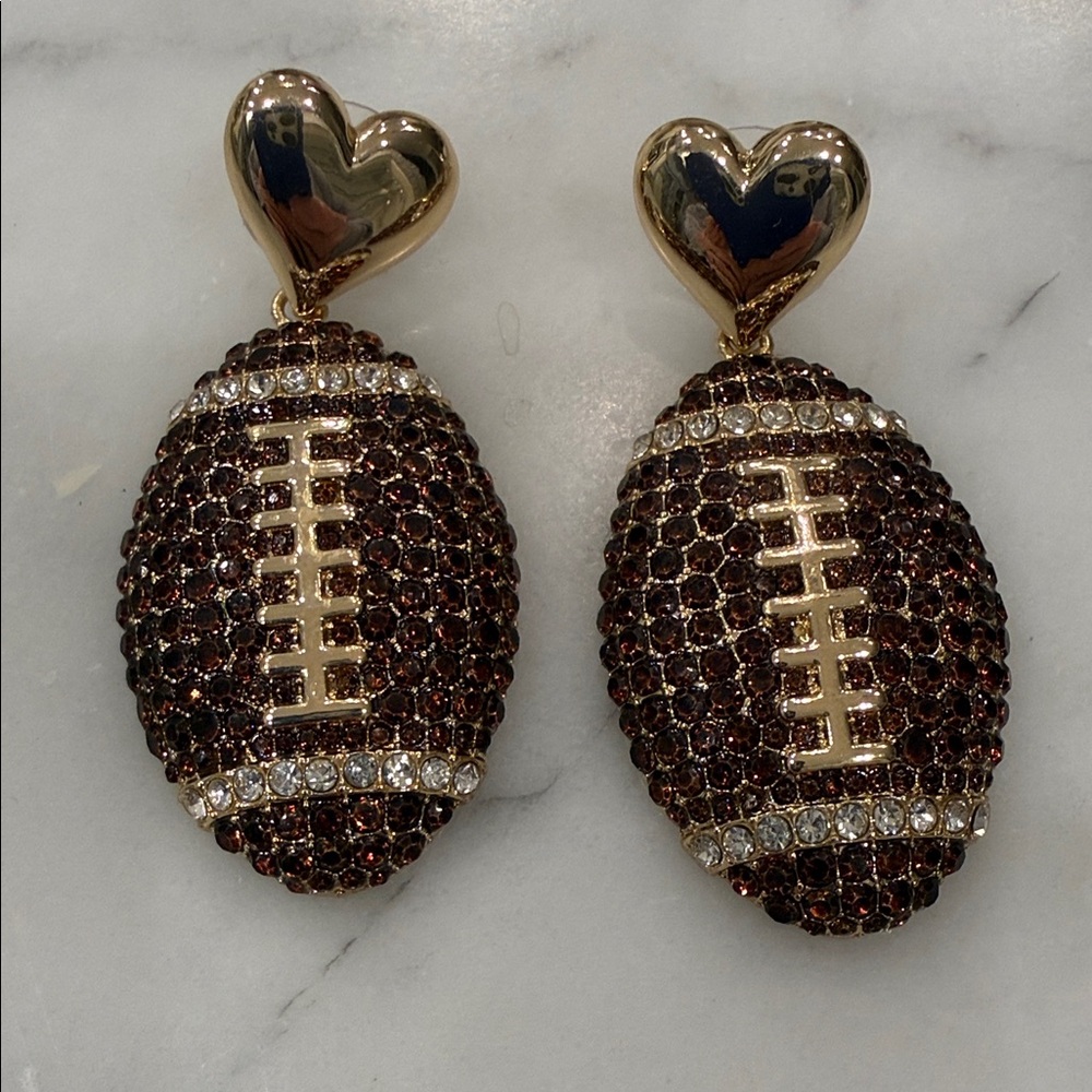 Gold and Brown Heart Football Earrings